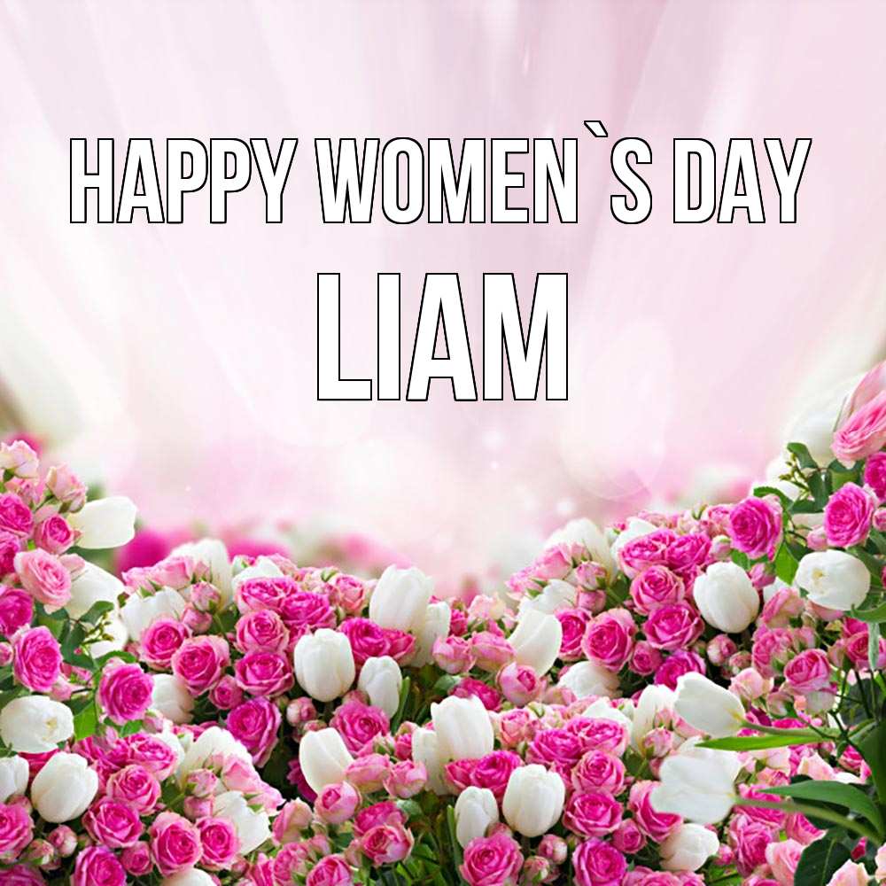 Greetings card с именем, Liam happy women`s day под снегом Greetings with text for free download 